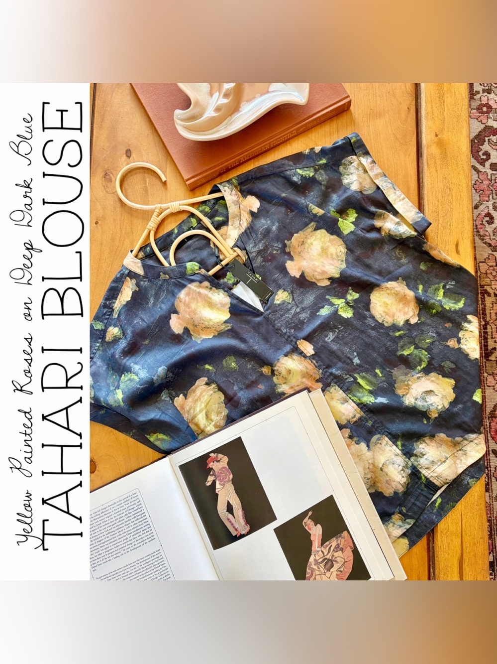 Tahari Yellow Rose Floral 1X Shell Blouse